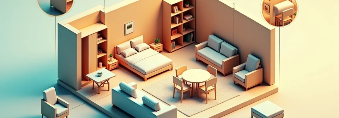 espacio habitable flexible con muebles convertibles